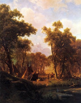 Albert Bierstadt Painting - Indian Encampment Shoshone Village Albert Bierstadt